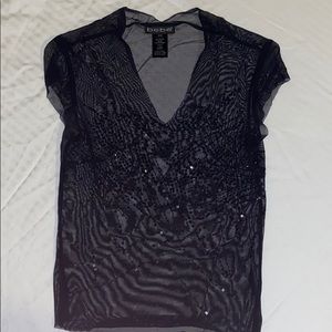 Bebe black mesh top with sequence details